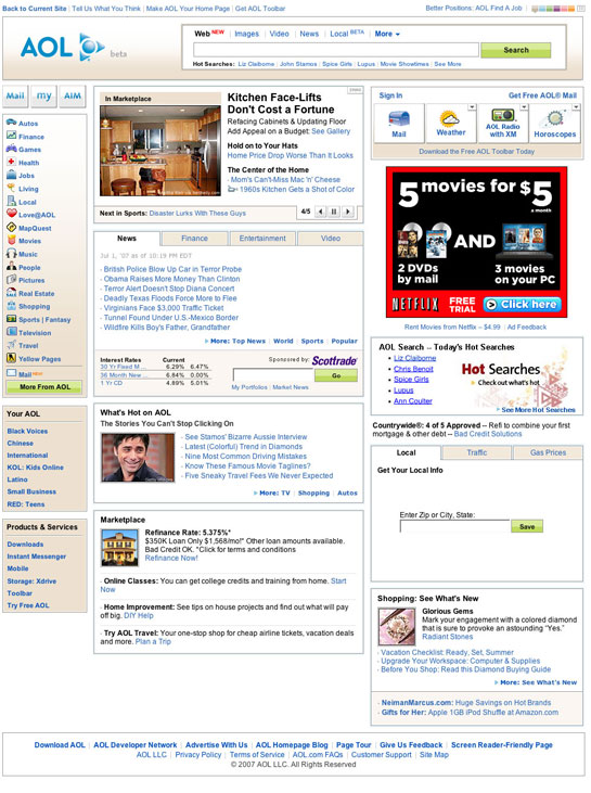 screenshot: AOL homepage   that copies Yahoo
