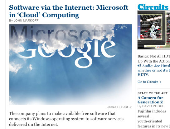 NY Times: Google light through MS clouds