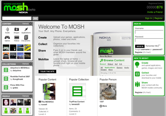 screengrab: Nokia MOSH homepage